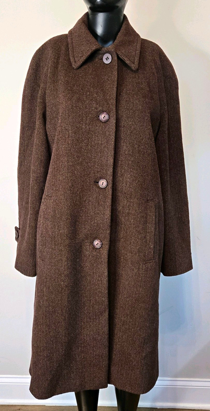 Vintage Women's Jones New York Brown Tweed Wool Blend Long Coat - Size 6